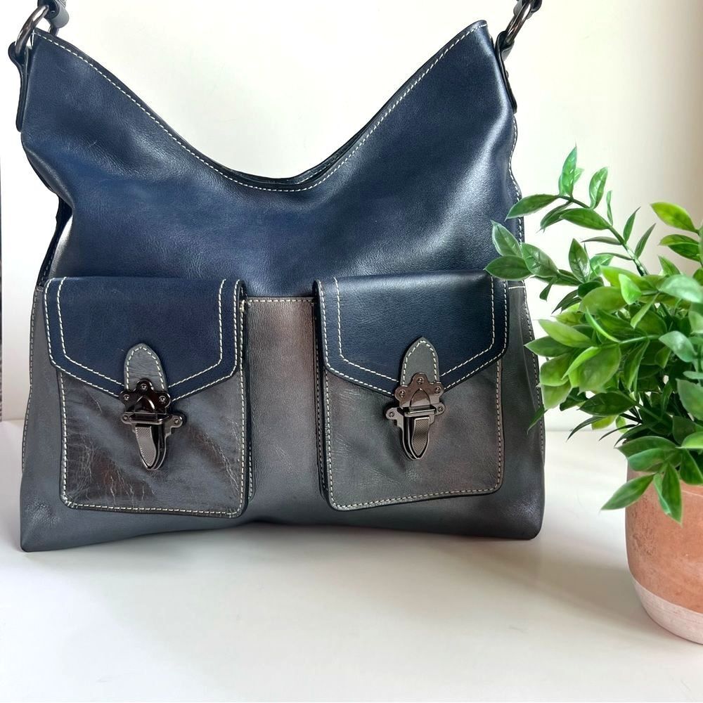 VTG Firenze Bella Italian Leather Oversized Pocket Hobo Shoulder Handbag